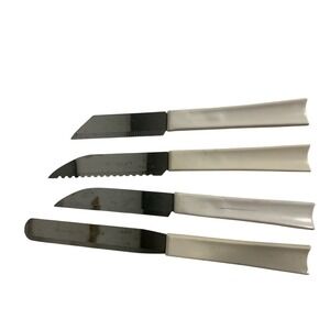 Quikut Knife Set 4 Piece White Stainless Steel‎ Vintage Serrated Paring Spreader